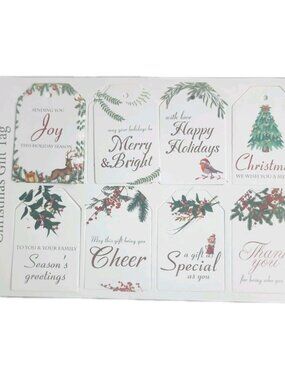 Christmas Gift Tags with Gold String 48 Pcs White Red Green